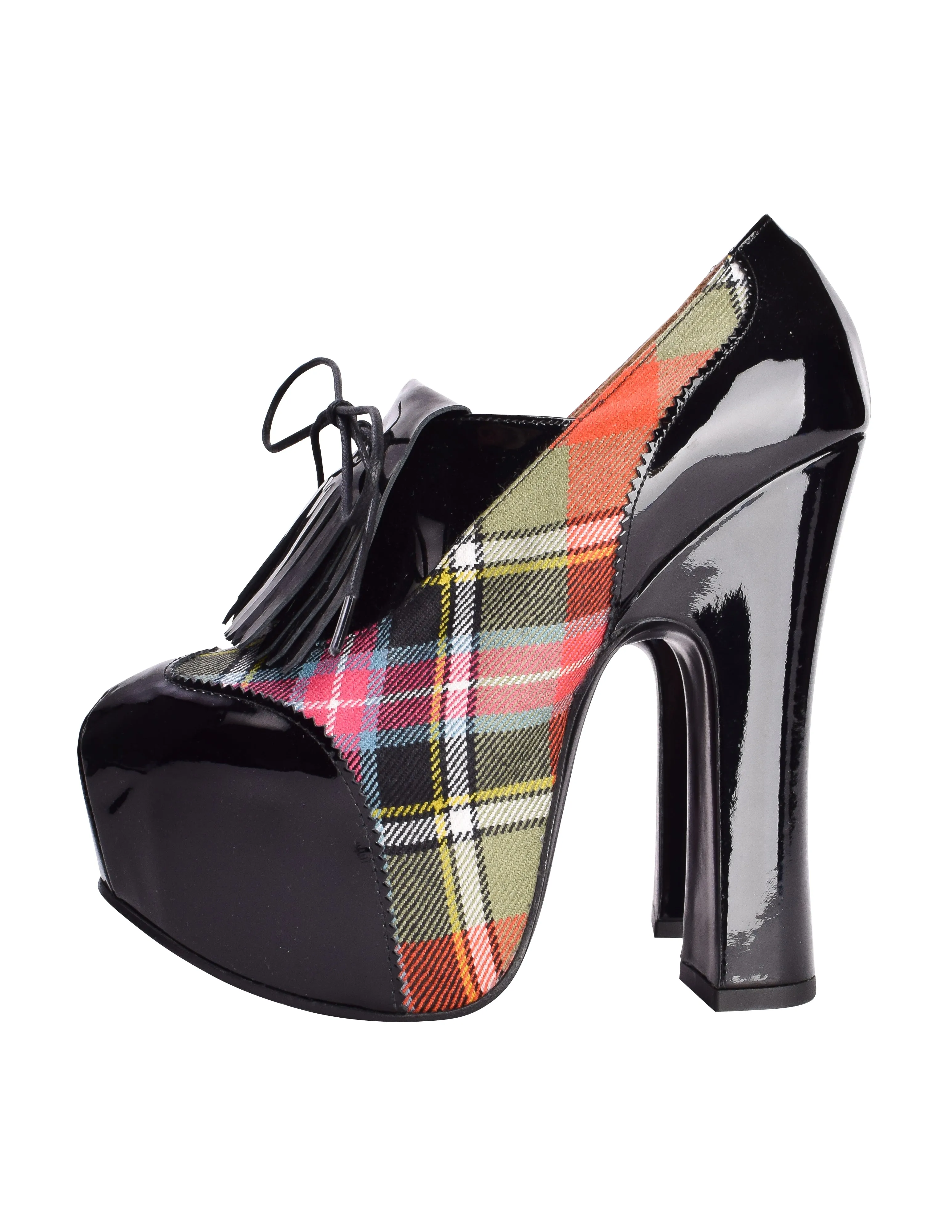 Vivienne Westwood Patent Leather & Bruce of Kinnaird Tartan Plaid Kiltie Elevated 'Golf' Shoes