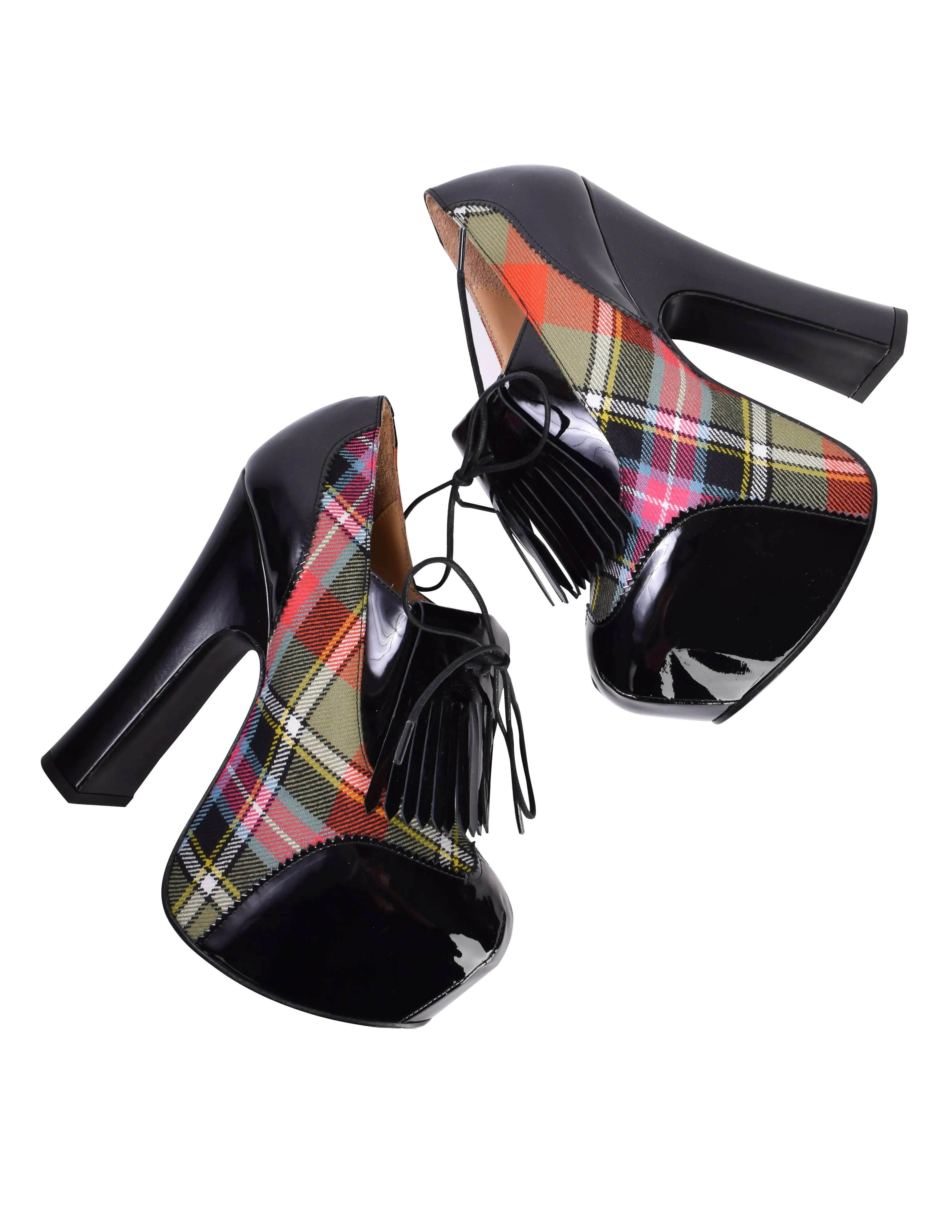 Vivienne Westwood Patent Leather & Bruce of Kinnaird Tartan Plaid Kiltie Elevated 'Golf' Shoes