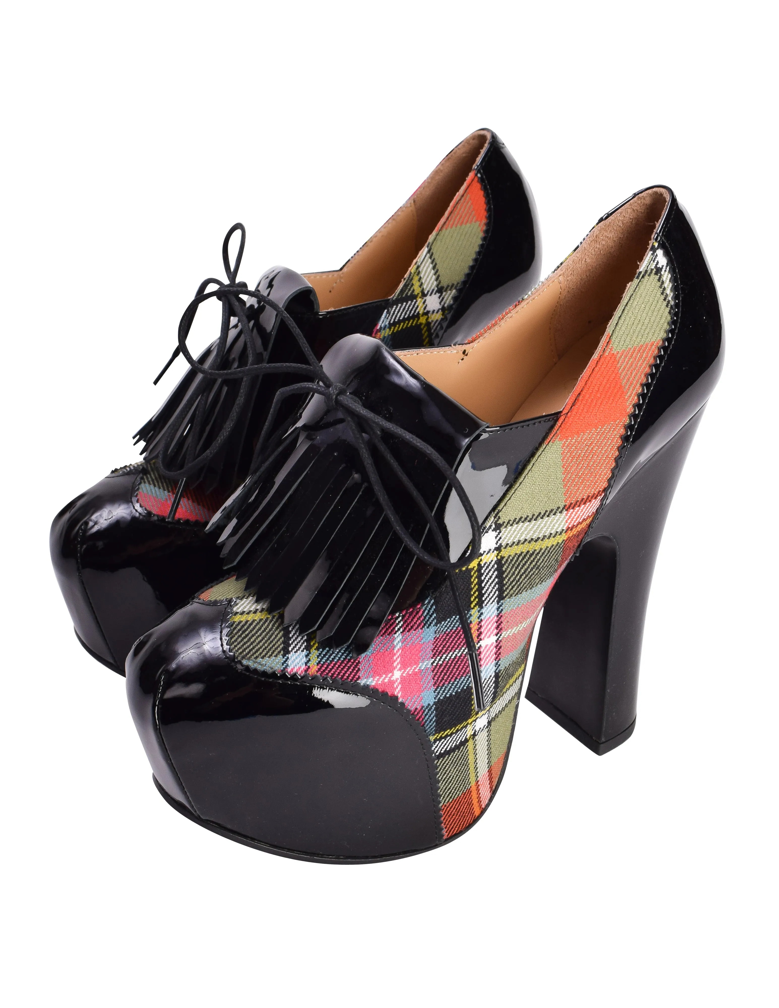 Vivienne Westwood Patent Leather & Bruce of Kinnaird Tartan Plaid Kiltie Elevated 'Golf' Shoes