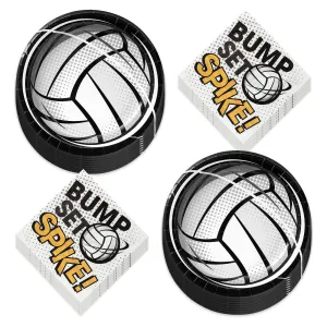 Volleyball Party Supplies Sports Team Paper Dinner Plates and Bump, Set, Spike Lunch Napkins (Serves 16)