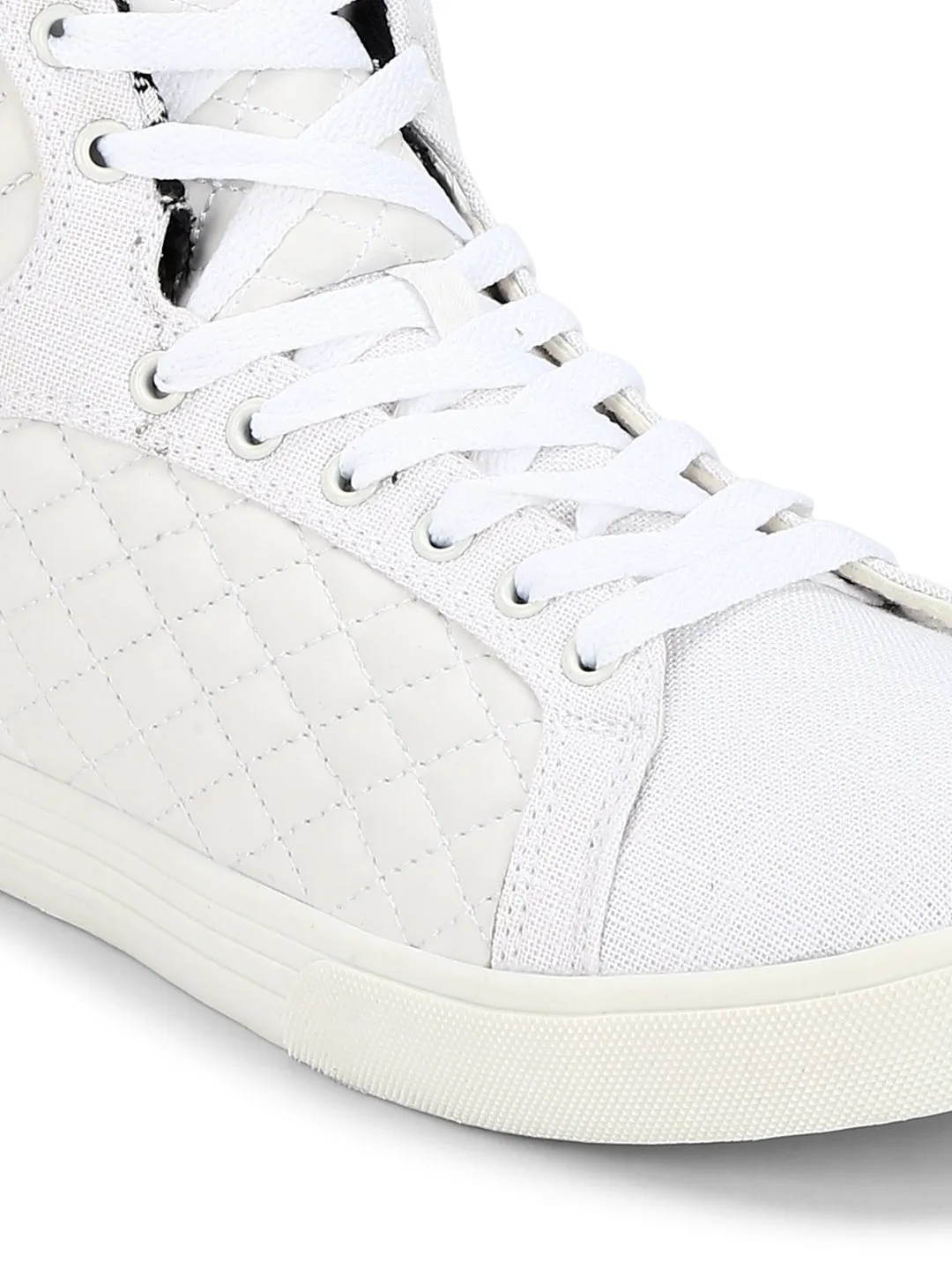 White PU High Top Lace-Up Men Sneakers