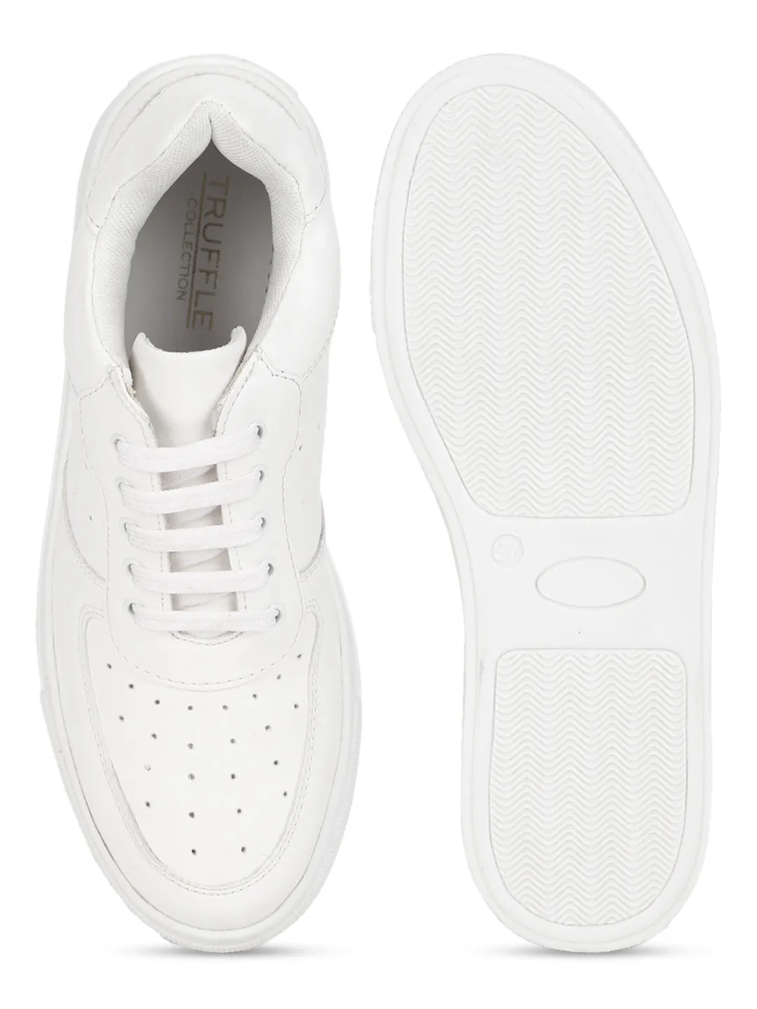 White PU Perforated Lace Up Sneakers (TC-ST-1022-WHTPU)