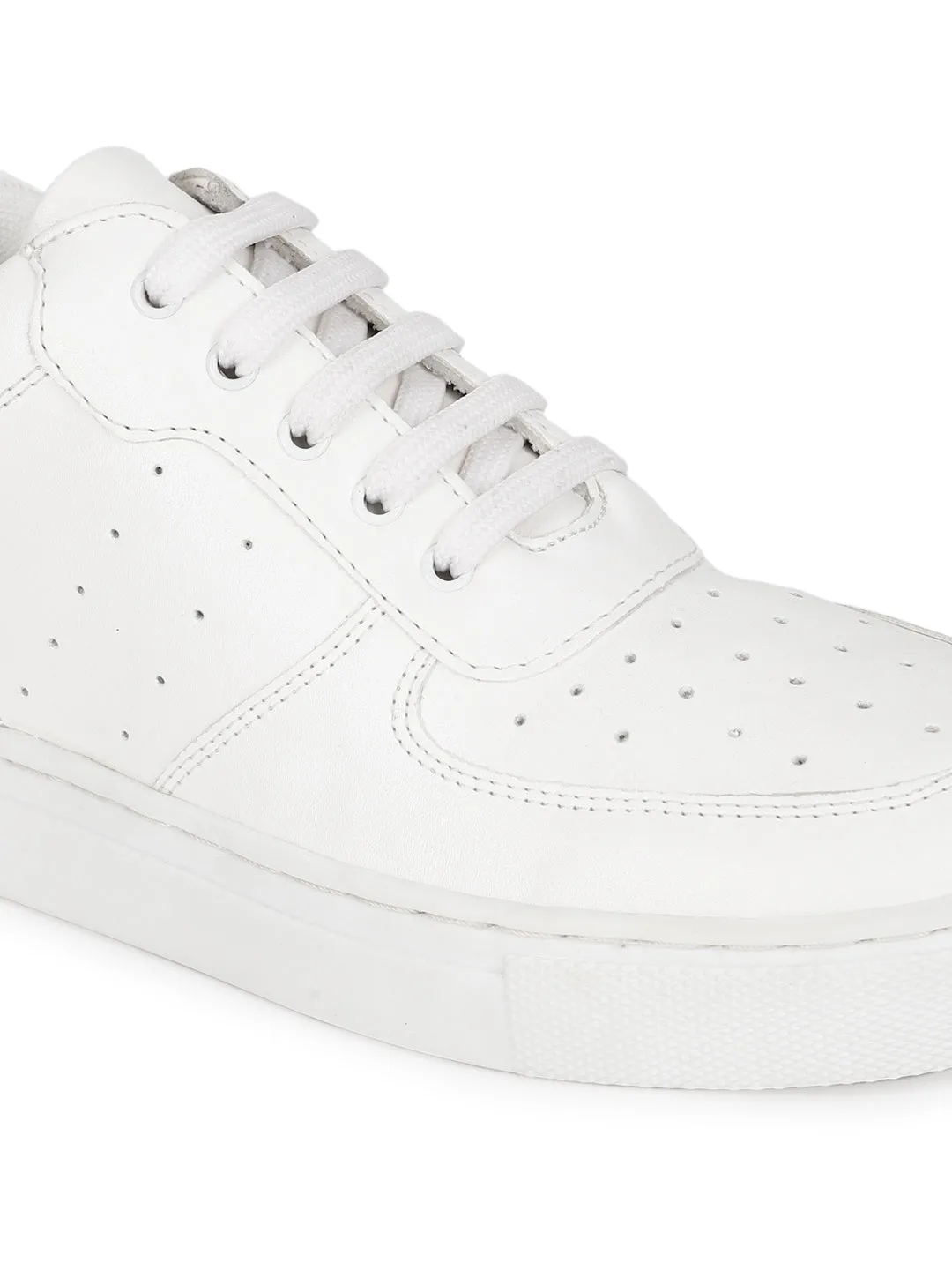 White PU Perforated Lace Up Sneakers (TC-ST-1022-WHTPU)