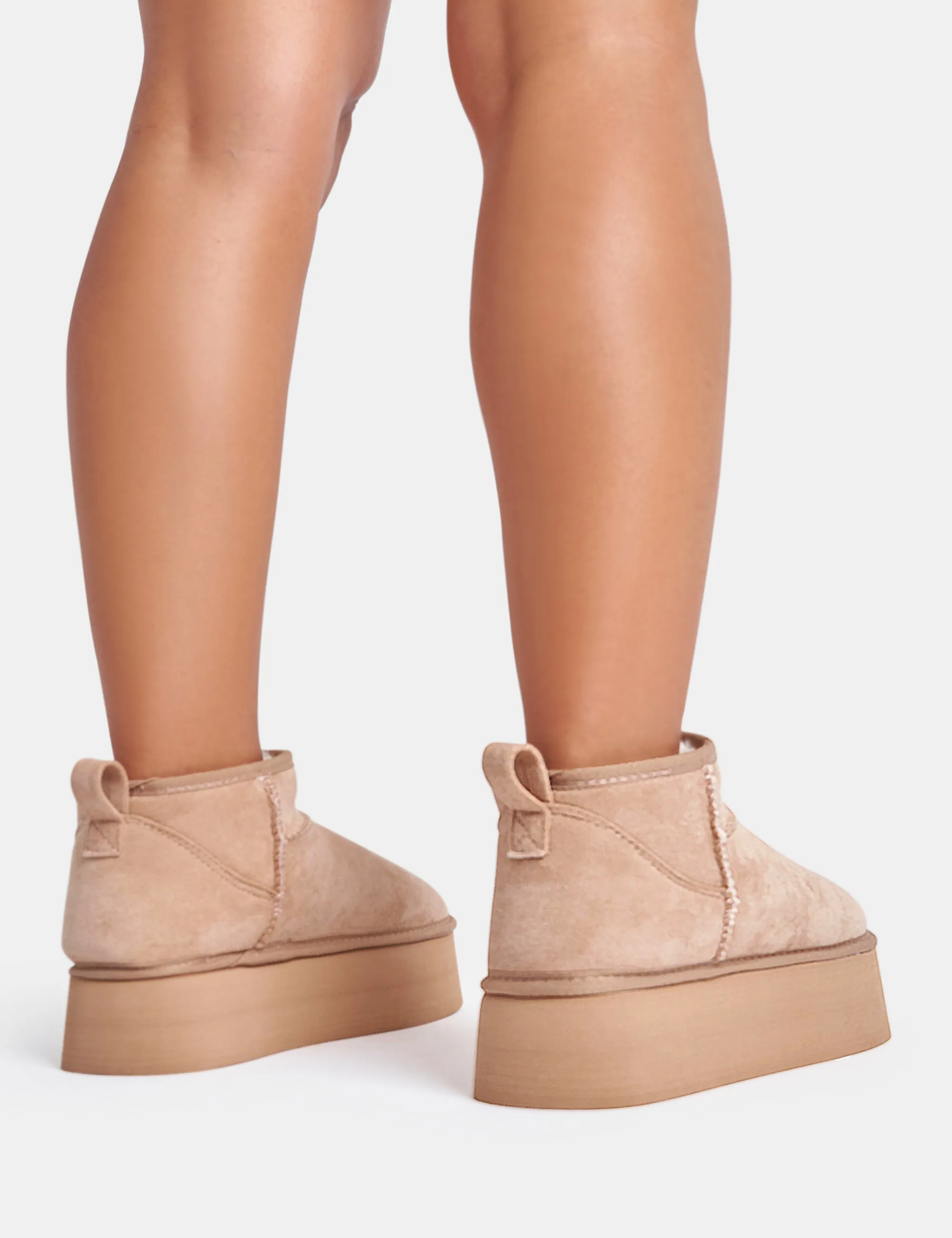 Willow Light Beige Faux Suede Ultra Mini Ankle Triple Platform Boots