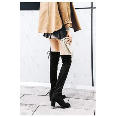 Women comfortable keep warm chunky heel back lace up over the knee boots