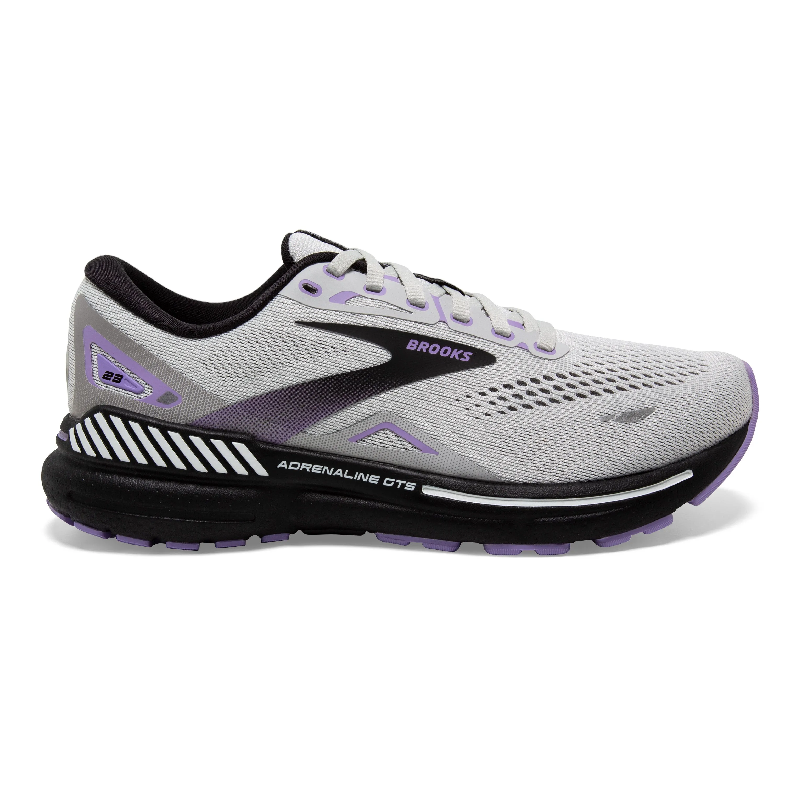 Women's Brooks Adrenaline GTS 23 Color: Grey/Black/Purple (WIDE WIDTH)