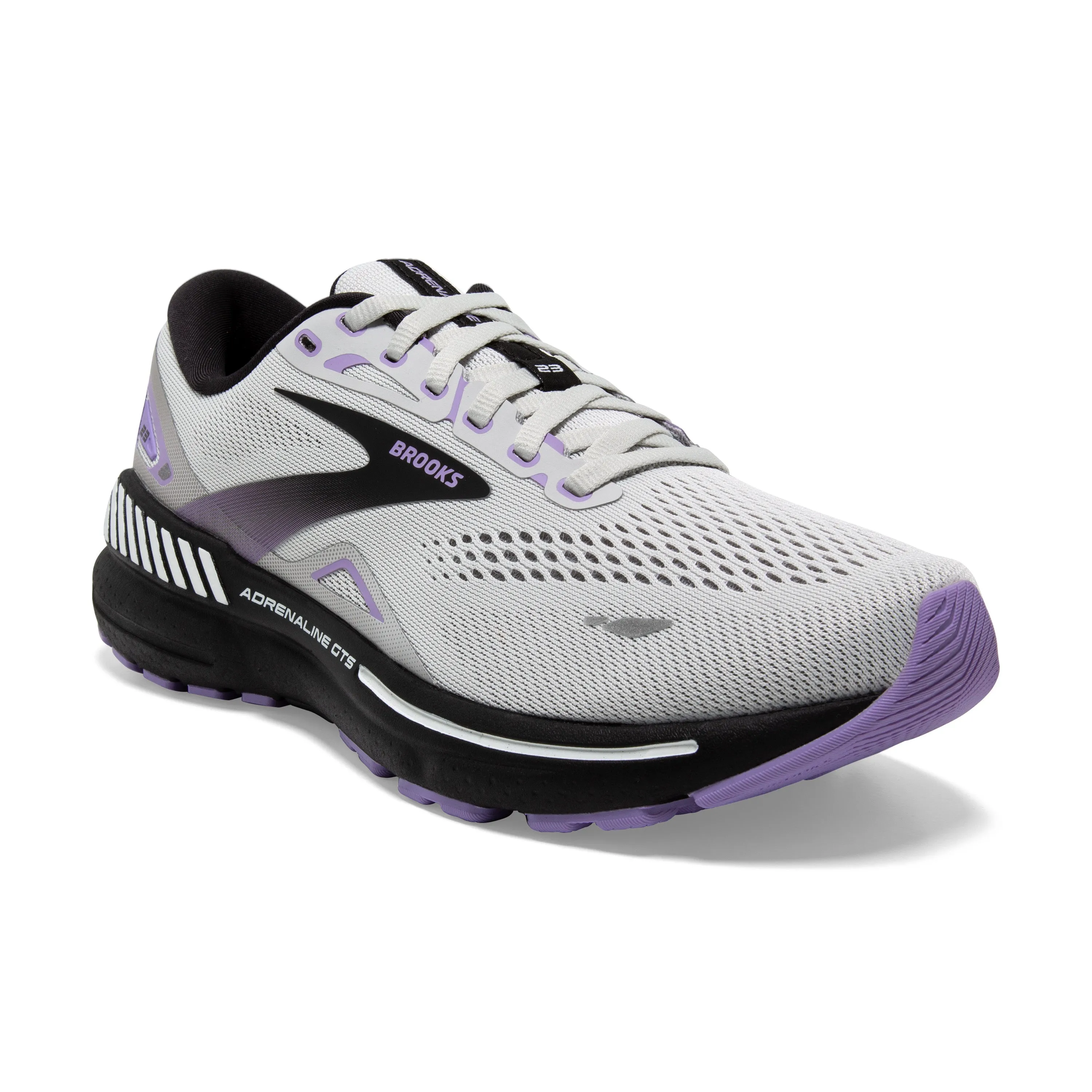 Women's Brooks Adrenaline GTS 23 Color: Grey/Black/Purple (WIDE WIDTH)