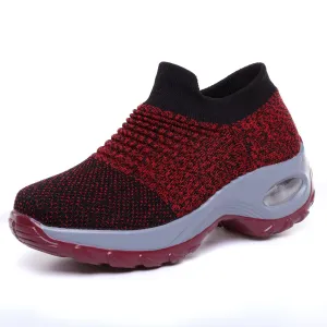 Women's knitting slip on sneakers air cushion breathable casual shoes for walking