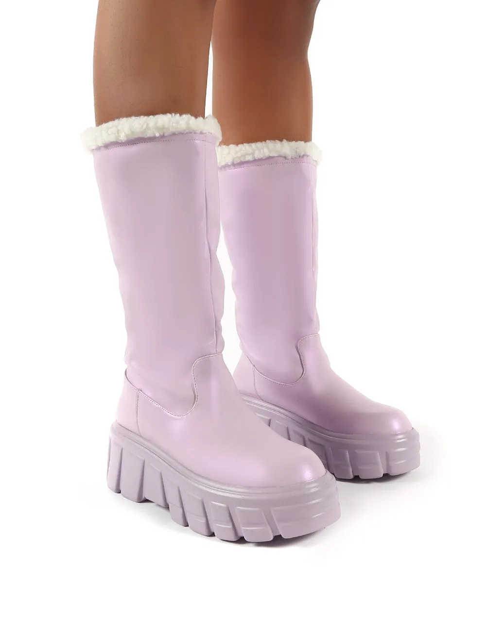 Wynter Lilac Shearling Lined Knee High Ankle Boots