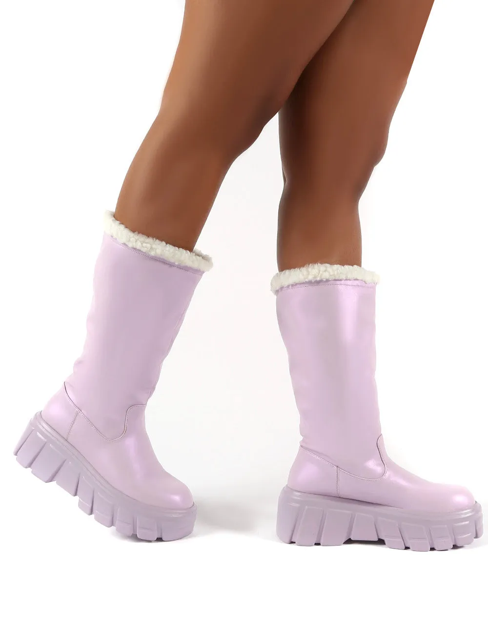 Wynter Lilac Shearling Lined Knee High Ankle Boots