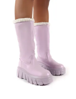 Wynter Lilac Shearling Lined Knee High Ankle Boots