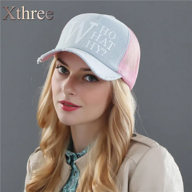 Xthree summer female baseball caps woman snapback hat denim mesh cap casquette bone hats for women men